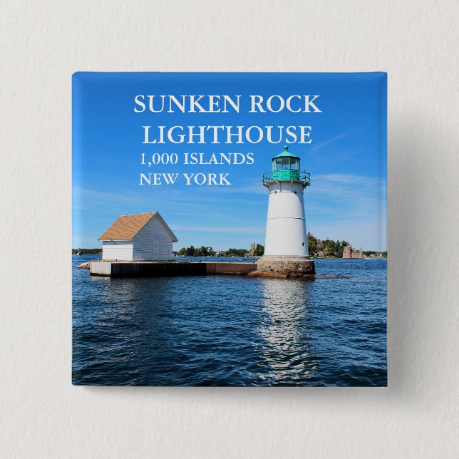 Sunken Rock Lighthouse, New York 2 Inch Square Button (Front)