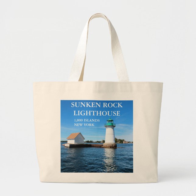 Sunken Rock Lighthouse, New York Large Tote Bag (Front)
