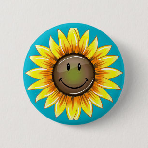Sunkissed Smiling Sunflower 2 Inch Round Button
