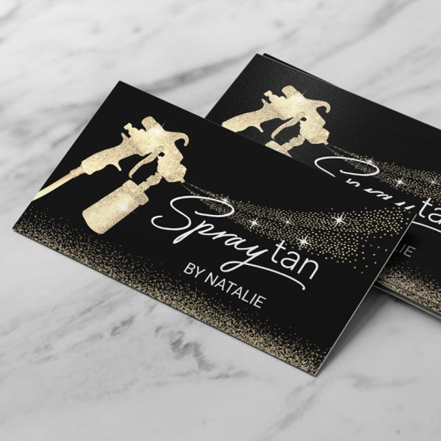 Sunless Tanning Mobile Spray Tan Chic Black & Gold Business Card (Creator Uploaded)