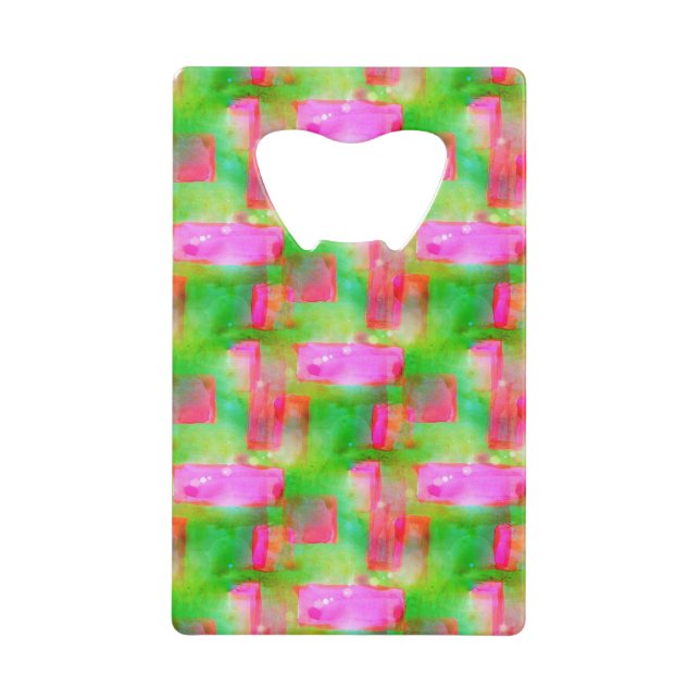 Sunlight abstract painted yellow, pink credit card bottle opener (Front)