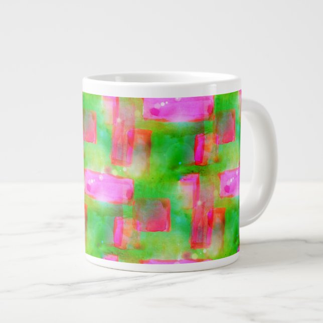Sunlight abstract painted yellow, pink large coffee mug (Front Right)