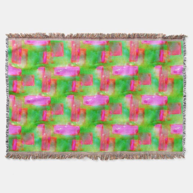 Sunlight abstract painted yellow, pink throw blanket (Front)