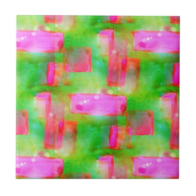 Sunlight abstract painted yellow, pink tile (Front)