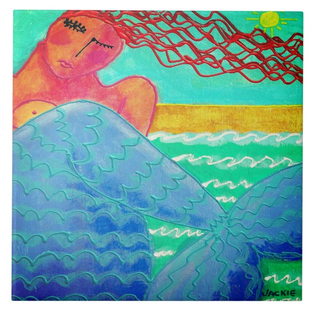 Sunlight Mermaid Abstract Art Tile (Front)