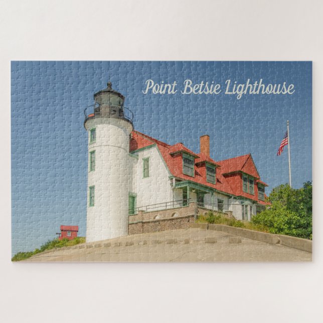 Sunlight on Point Betsie Lighthouse in Michigan Jigsaw Puzzle (Horizontal)