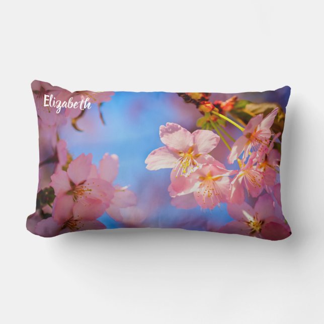 Sunlight On Sakura Flowers Lumbar Pillow (Front)