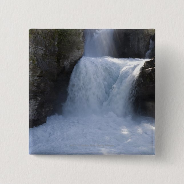 Sunlight On Waterfalls On The Side Of A Mountain 2 Inch Square Button (Front)