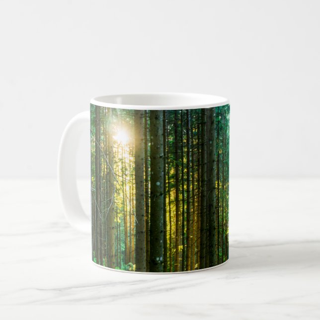 Sunlight Through Forest Trees Coffee Mug (Front Left)