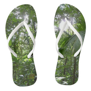 Sunlight Through Rainforest Canopy Tropical Green Flip Flops