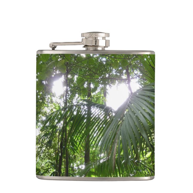 Sunlight Through Rainforest Canopy Tropical Green Hip Flask (Front)