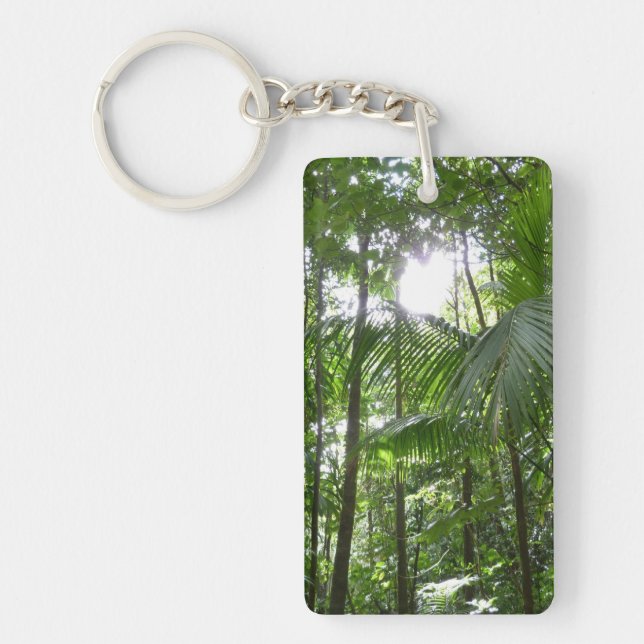 Sunlight Through Rainforest Canopy Tropical Green Keychain (Front)