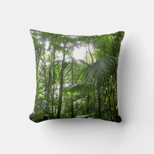 Sunlight Through Rainforest Canopy Tropical Green Throw Pillow