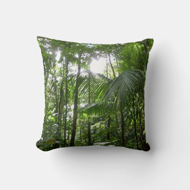 Sunlight Through Rainforest Canopy Tropical Green Throw Pillow (Front)