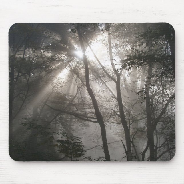 Sunlight Through Trees Dark Woodland Mouse Pad (Front)