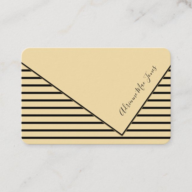 Sunlight Yellow & Black Stripes Faux Fold Over Business Card (Front)