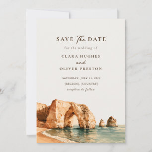 Sunlit Algarve Cliff Arch Portugal Coast Wedding Save The Date