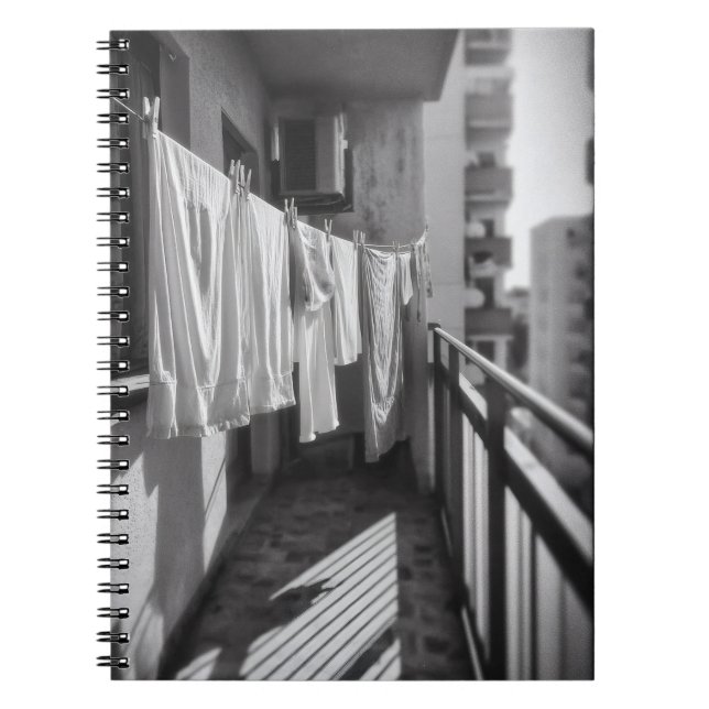 Sunlit Balcony Laundry Lines Notebook (Front)