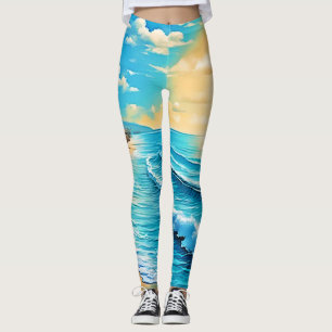 Sunlit Beach Waves Design Leggings