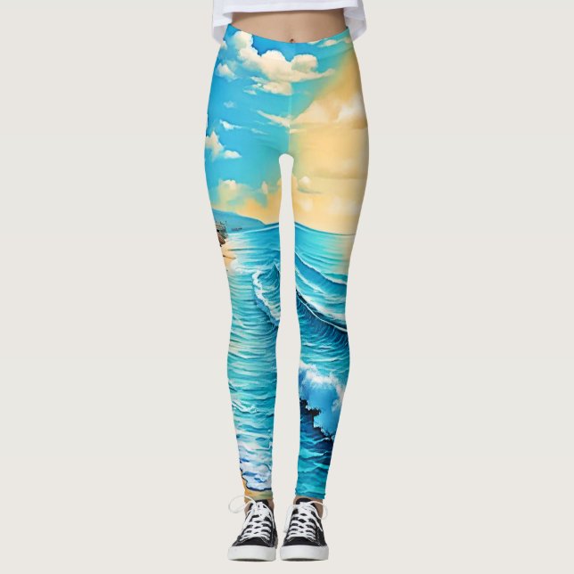 Sunlit Beach Waves Design  Leggings (Front)