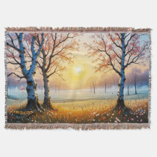 Sunlit Birch Forest Clearing Throw Blanket