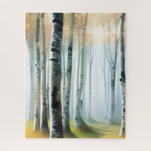 Sunlit Birch or Aspen Tree Grove Watercolor Jigsaw Puzzle