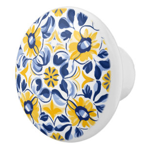 💙💛 Sunlit Blooms Azulejos Ceramic Knob