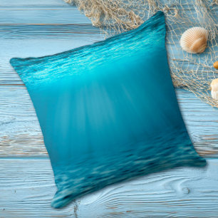 Sunlit Blue Ocean Underwater Scene Throw Pillow