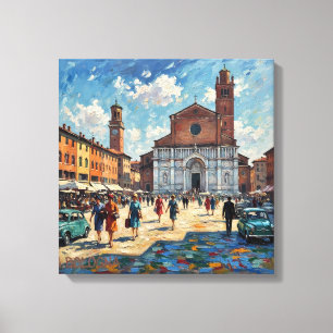 Sunlit Bologna Piazza Scene Canvas Art