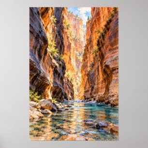 Sunlit Canyon River and Red Rock Cliffs Wall Art
