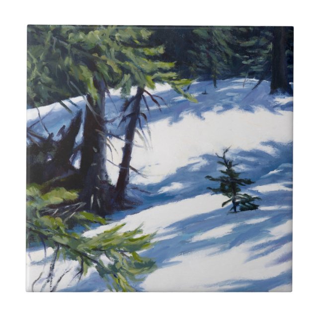 Sunlit Colorado Mountain Snow Scene Tile (Front)