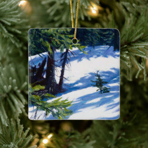 Sunlit Colorado Winter Mountains Ceramic Ornament