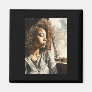 Sunlit Contemplation - A Black Woman Stares Out Magnet