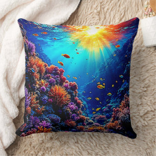 Sunlit Coral Reef Wonderland Throw Pillow
