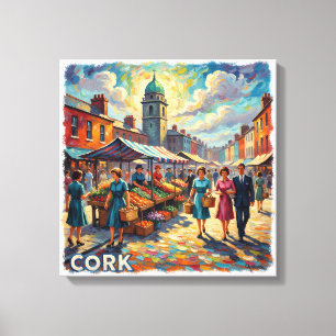 Sunlit Cork Market Street Artwork Canvas Print