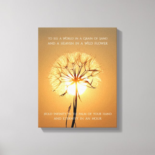 Sunlit Dandelion Inspirational Nature Poetry Canvas Print (Front)