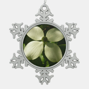 Sunlit Dogwood Blossom Spring Floral Snowflake Pewter Christmas Ornament