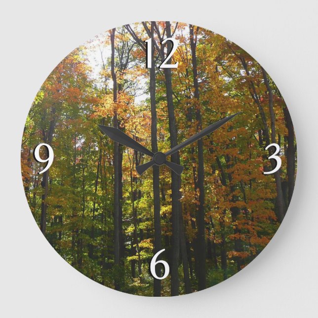 Sunlit Fall Forest Autumn Landscape Large Clock (Front)