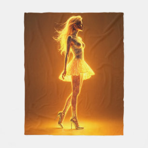 Sunlit fashion woman with neon body shine fleece blanket
