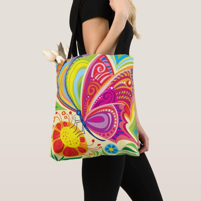Sunlit Fluttering Flora Tote Bag (Close Up)