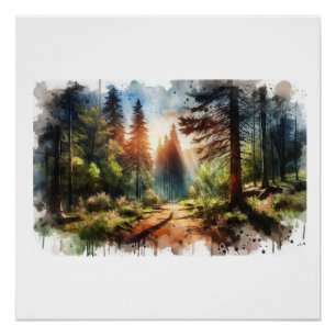 Sunlit Forest Path,  Poster