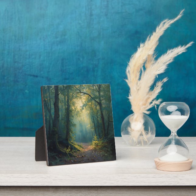 Sunlit Forest Path with Golden Glow — Fine Art Can Plaque (Insitu)
