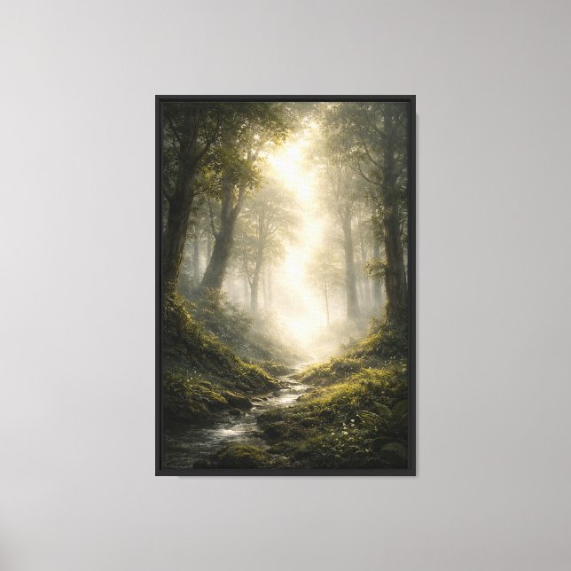 Sunlit Forest Stream Path Canvas Print (Front)