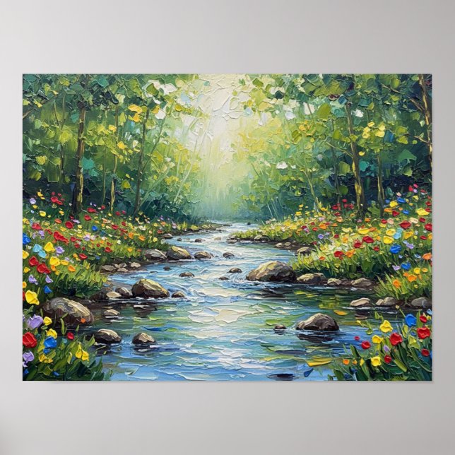 Sunlit Forest Stream Poster (Front)