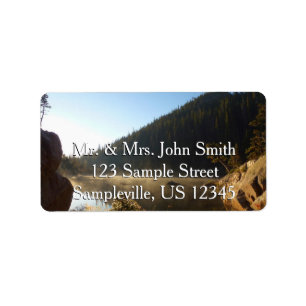 Sunlit Frosted Pine Trees at Dream Lake Label