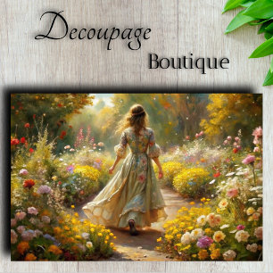 Sunlit Garden Maiden -Floral Path Decoupage Tissue Paper