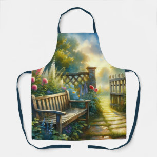 Sunlit Garden Pathway Gate Scene Apron
