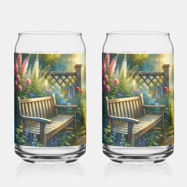 Sunlit Garden Pathway Gate Scene Can Glass (Front)