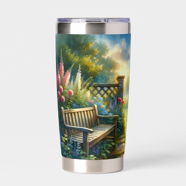 Sunlit Garden Pathway Gate Scene Insulated Tumbler (Front)