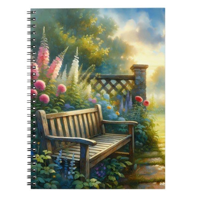 Sunlit Garden Pathway Gate Scene Notebook (Front)